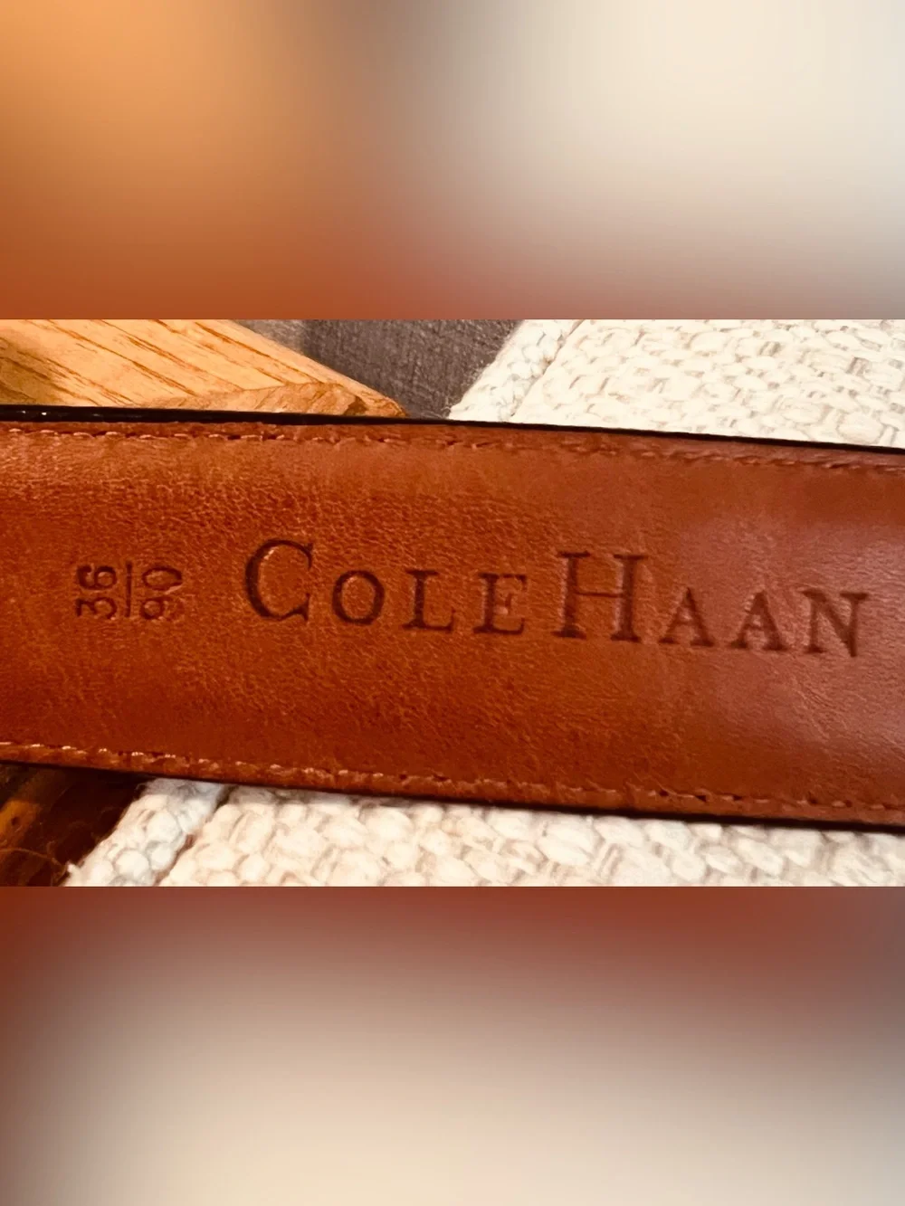 Cole Haan Men's Dark Brown Leather Dress Belt with Gold Buckle Size 36/90.